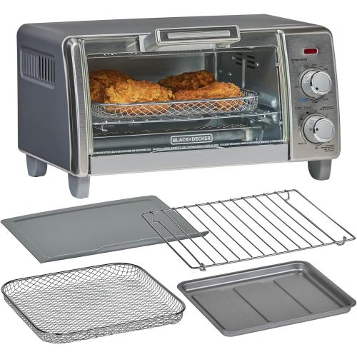 BLACK DECKER Crisp 'N Bake Air Fry Countertop Convection Toaster Oven, Medium Capacity, 4-Slice, 5-in-1, Fits 9” Pizza, 30-Min Timer, Bake, Broil, Air Fry, Toast, Keep Warm, Stainless Steel