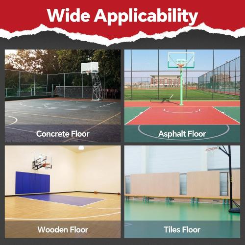 Reusable Basketball Court Marking Kit Foldable Design Basketball Court Stencil Kit for Concrete, Asphalt, Tiles, Driveway or Backyard - No Paint Included