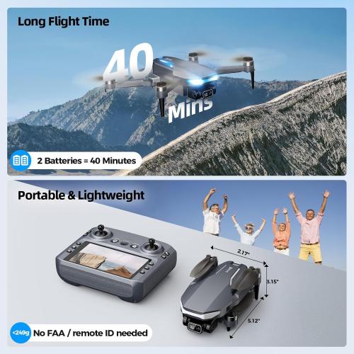 GPS Drone with 2K Camera for Adults, 5G FPV Foldable Drone with 4.5 Screen Controller, Brushless Motor, Tap Fly & Circle Fly, GPS Auto Return, Follow Me, Long Flight Time RC Quadcopter for Beginners
