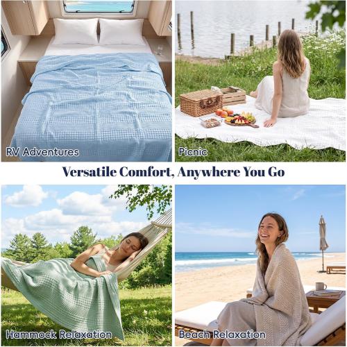 PHF Lightweight 100% Cotton Waffle Blanket for Bed, King, White