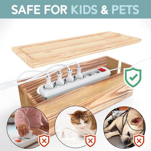 Size small NATURE SUPPLIES | Real Wood Small Cable Management Box Brown | Cord Organizer Box for Power Strips, Adapters, Chargers, USB Hub | Cable Storage Box with Accessories Included | Cord Hider Box Small