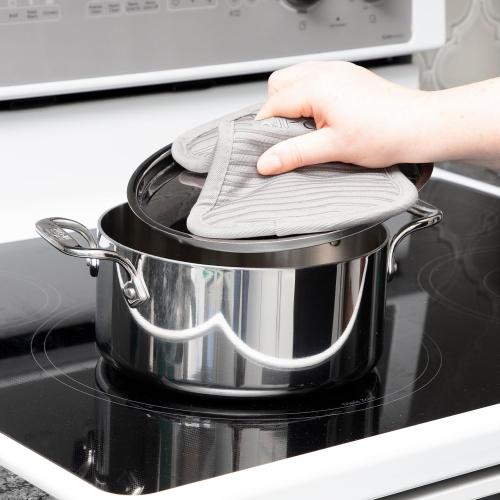 Pack of 2, All-Clad Premium Pot Holder & Hot Pad: Heat Resistant up to 500 Degrees - 100% Cotton, 10x6.25 Hot Pad for Kitchen and Barbeque, 2-Pack, Titanium