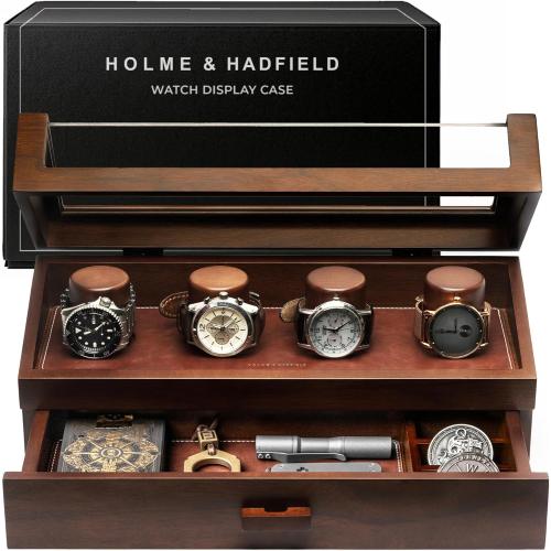Holme & Hadfield 4 Slot Luxury Watch Display Case with Hinged Cover, Drawer