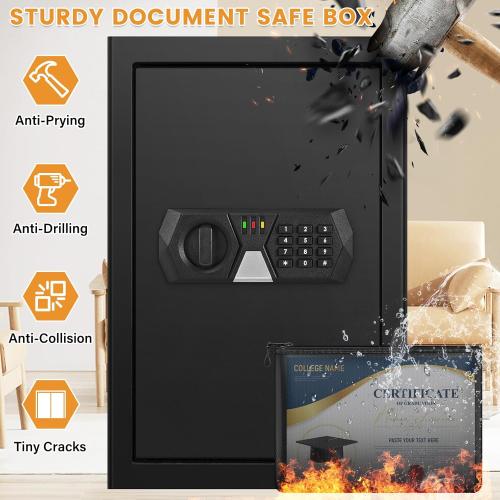 5.5 Cuft Fireproof Safe For Home Documents, Safe Box Fireproof Waterproof, Security Fire Safes Box With Programmable Digital Keypad Keys, Silent Mode, Large Combination Money Safety Box For Jewelry