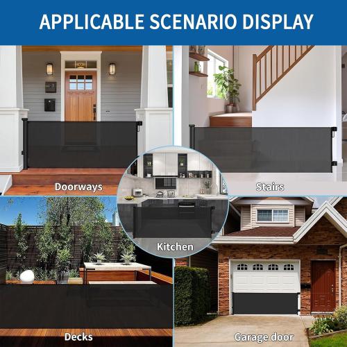 Huafly 138 Inch Retractable Baby Gates Extra Wide for Large Openings, Child Gates, Safety Gates, Extra Long Dog Gates on Doorways, Stairs, Outdoor, Indoor (Black, 138 Inch)