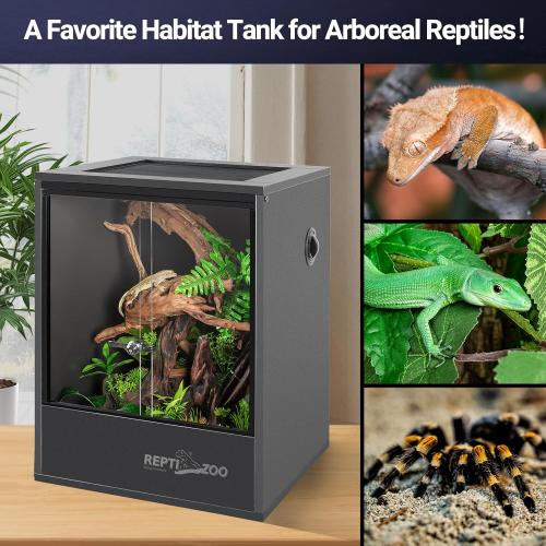 Black 30 Gallon 18x18x24 REPTI ZOO 30 Gallon PVC Tall Reptile Tank, 18x18x24 Reptile Terrarium for Frog Lizard Gecko Chameleon Snake, Tropical Rainforest Habitat Enclosure with Sliding Door & Top Screen Ventilation
