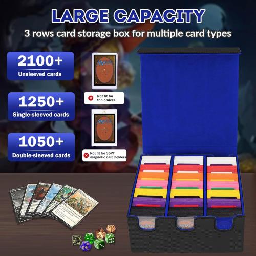 Card Storage Box for Trading Cards, 2100  Card Deck Case with PU Leather and Magnetic Closure, TCG Storage Box, Suitable for MTG, YuGiOh, and Sports Cards, Includes 8 Card Dividers