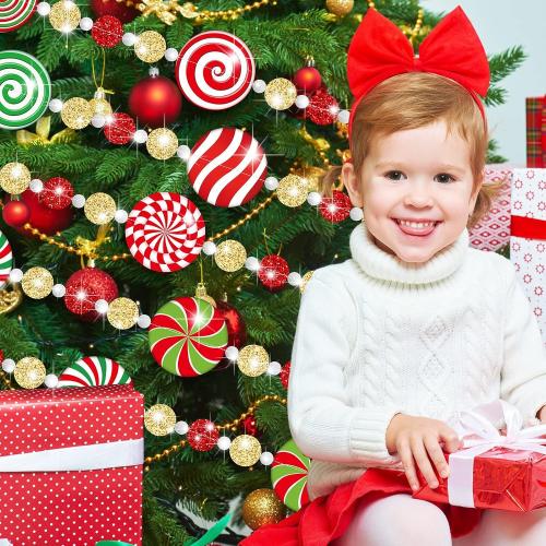 Zhanmai 16.5ft Christmas Candy Cane Garlands Xmas Peppermint Garland Ornaments for Tree Glitter Holiday Tree Garland for Christmas Wreaths Home Fireplace Decorations(Round)