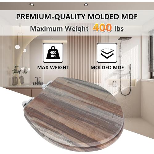 Angol Shiold Round Toilet Seat Molded Wood Toilet Seat with Quietly Close and Quick Release Hinges, Easy to Install also Easy to Clean (Round, Board)