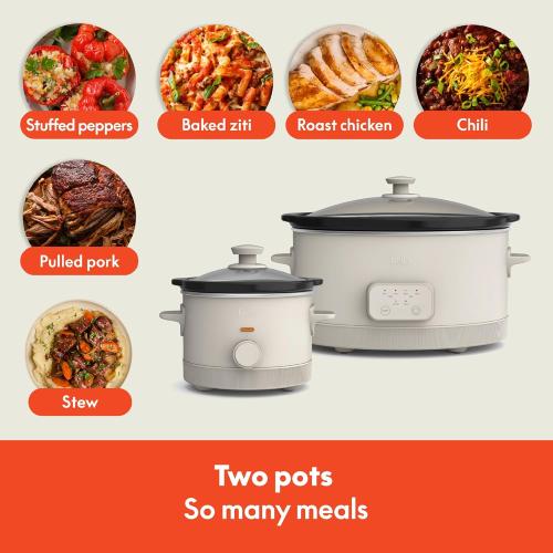 BELLA 1.5 Qt Slow Cooker   6 Qt Programmable Slow Cooker, EverGood™ Ceramic Nonstick Coating, Adjustable Temperature, Dishwasher Safe Stoneware Pot & Tempered Glass Lid, Cool Touch Handles, Oatmilk