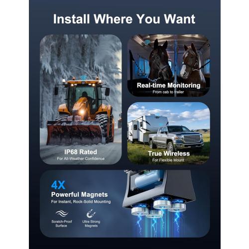 EWAY Strong Magnetic Wireless Backup Camera for iPhone Android, WiFi Hitch Camera Rechargeable Battery for Hitch Gooseneck Travel Boat Horse Trailer Truck Camper RV Front Rear View Reverse Back up