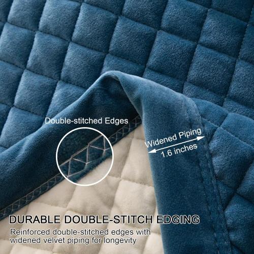 Queen Size Velvet 3-Piece Quilt Set - Ultra Soft Bedding with 2 Pillow Shams, Lightweight Reversible Coverlet Bedspread with Plaid Quilting for All Seasons, Royal Blue/White 90x96 Inches