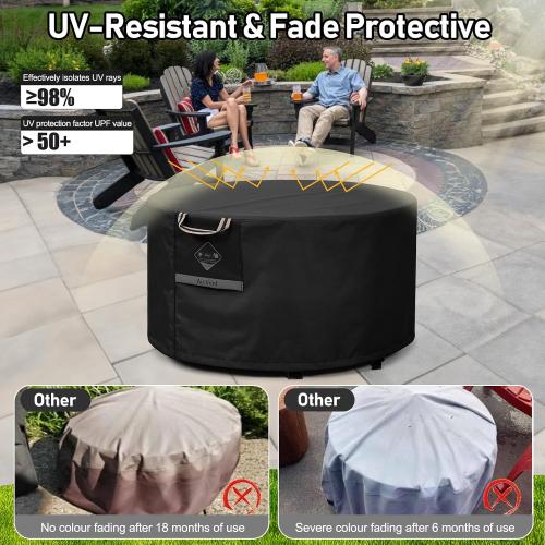 QH.HOME Fire Pit Cover Round Super Waterproof, 28 D X 16 H Outdoor Round Firepit Cover 600D Strong Tear Resistant, UPF 50  Fire Pit Covers Premium Fading Resistant for Outdoor Fire Pit - Black