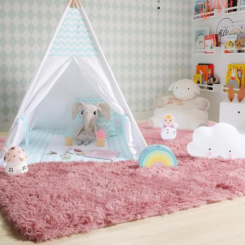 Amdrebio Blush Pink Area Rugs for Girls Bedroom, Fuzzy Furry Fluffy Kawaii Rugs for Kids Room Playroom, Shaggy Small Fur Plush Shag Carpet for Nursery Dorm Classroom, Cute Dusty Rose Mauve Rug 4x6