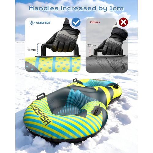 Snow Tube with Towable Leash, AirsFish Inflatable Snow Sled Heavy Duty Cover Wear-Resistant & Antifreeze Material Sledding Tubes for Winter Sports
