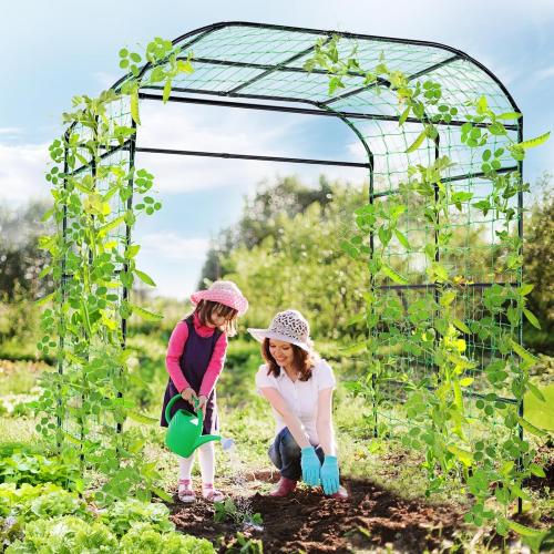Lalahoni Large Garden Trellis Arch for Climbing Plants Outdoor, 7.8 feet Tall Metal Walkway Arbor Plant Support Vine Flower Vegetables Cucumber Trellis for Raised Bed, with Netting, Lightweight