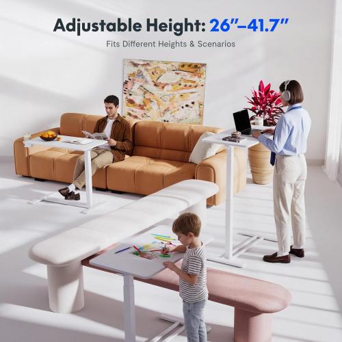 FLEXISPOT H7 32 Pneumatic Height-Adjustable Overbed Table with Wheels | C-shaped bedside table,Medical End Table,Rolling Cart TV Tray,Laptop desk for Hospital Home office use,31.5Wx17.7D,White