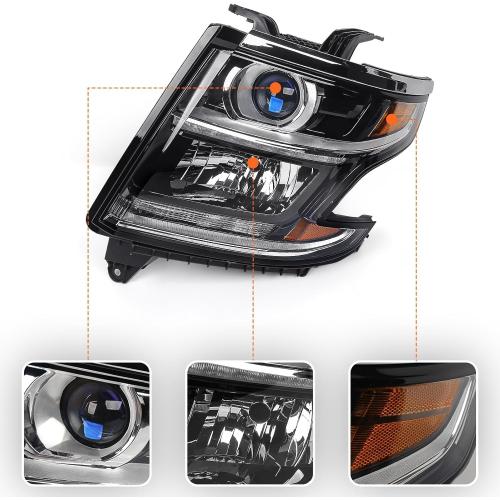 FIONE L&R Headlights Compatible with Chevy Tahoe/Suburban 2015-2020 LED DRL Halogen Headlamp Black Housing W/O Bulbs Headlamp Left Right Side