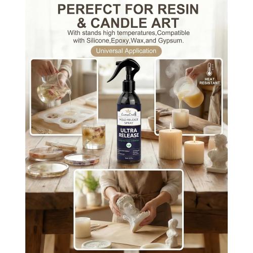 LumaCraft Mold Release Spray for Silicone Molds, Professional Release Agent for Epoxy Resin, Candle Wax, Plaster, Fast-Drying Ultra-Fine Mist, Water Washable, No Oily Residue Odorless Formula - 8oz