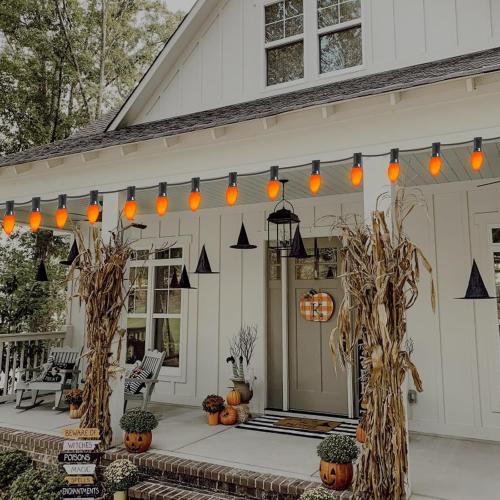 25 Pack C7 Halloween Replacement Bulbs, Ceramic Orange Christmas Light Bulbs for Indoor/Outdoor String Lights, E12/C7 Candelabra Base, 5W Incandescent Night Light Bulbs