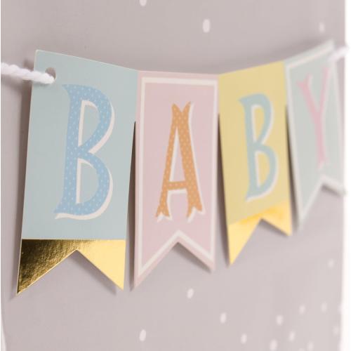 Hallmark 9 Medium Baby Gift Bag with Tissue Paper - Baby Banner in Grey, Pink and Blue for Baby Showers, New Parents, and More