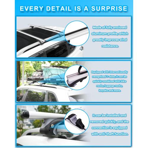 Car Roof Rack Cross Bars 55 Thick Aluminum Crossbars Universal Roof Rack Adjustable Roof Cross Bars with 200 lbs Load Capacity Fits Most Vehicles with Existing Raised Side Rails with Gap