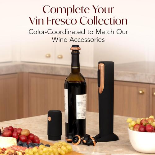 Electric Wine Opener Battery Operated with Stand and Built-in Foil Cutter - Automatic Wine Opener - Electric Corkscrew for Easy Cork Removal - Best Gift for Wine Lover (Black & Rose Gold)