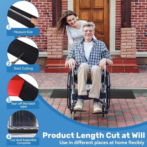 1 Rise Threshold Ramps for Doorways 40'' L Floor Transition Strip Self-Adhesive Ramps for Wheelchairs for Home, Door Threshold for Home (Black)