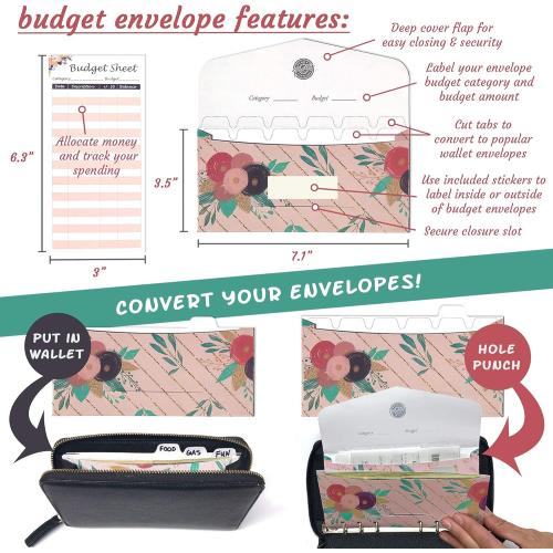 Saveyon 12 Laminated Budget Envelopes & Budget Sheets for Cash Envelope System, Money Envelopes for Budgeting, Budget Planner Organizer to Simplify Your Money Management & Expense Tracking