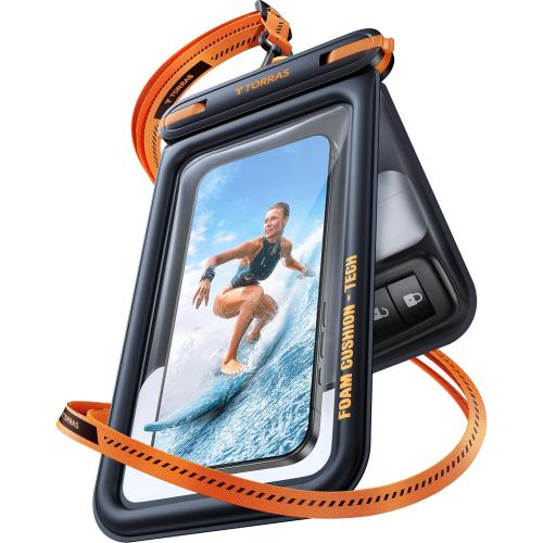 7 Black TORRAS IP68 Waterproof Phone Pouch Double Space, Floating Waterproof Phone Case with Lanyard for iPhone 16 Pro Max 15 14 13 S25 S24, Phone Dry Bag Vacation Cruise Ship Travel Essentials 7.0'', Black