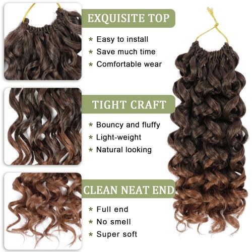 Vomella GoGo Curl Crochet Hair 7 Packs 10 Inch Water Wave Curly Crochet Hair for Black Women Ombre Brown Short Beach Curl Synthetic Deep Twist Crochet Hair Extensions T30