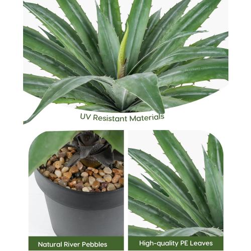 Velener Artificial Agave Plant in Black Pot with Real Stone Pebbles, Large Fake Agave Plants with Green Serrated Leaves, Faux Yucca for Indoor and Outdoor Decor-17 Inches Tall, 29 Leaves