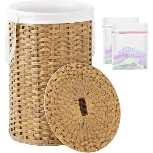 SETVSON Large Laundry Hamper Laundry Basket Round 34.3 Gal (130 L) Handwoven Wicker Laundry Baskets Rattan Laundry Basket with Laundry Bag Handles 2 Mesh Bags for Living Room Bedroom Natural