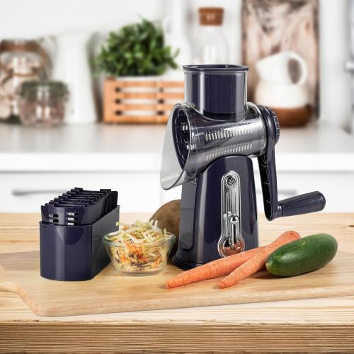 5-in-1 Rotary Cheese Grater with Handle – Stainless Steel Blades, Vegetable Slicer & Shredder, Nut Grinder, Carrot & Cabbage Grater, Easy-to-Clean Kitchen Tool (Purple)