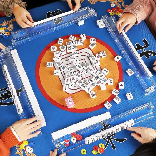 4PCS Mahjong Racks with Pushers,Clear Acrylic American Majiang Tile Racks,Imports Modern Mahjong Racks with Built-in Pushers