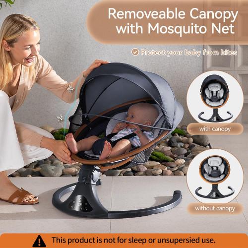 LAREX Baby Swing to Toddler Electric Infant Swing Portable for Newborn Boy Girl, 5 Sway Speeds with Remote Control, 12 Preset Melodies and Bluetooth, 0-6 Months Max 20 Lbs (Gray)