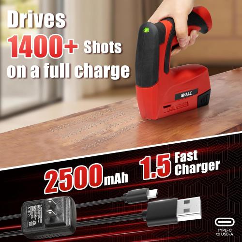 SHALL Electric Staple Gun, 3 in 1 Cordless Upholstery Stapler Nail Gun for Wood, 4V Rechargeable Brad Nailer Kit w/ 2500 Staples Nails, Staple Remover & Fast Charger for Crafts, DIY, Decoration