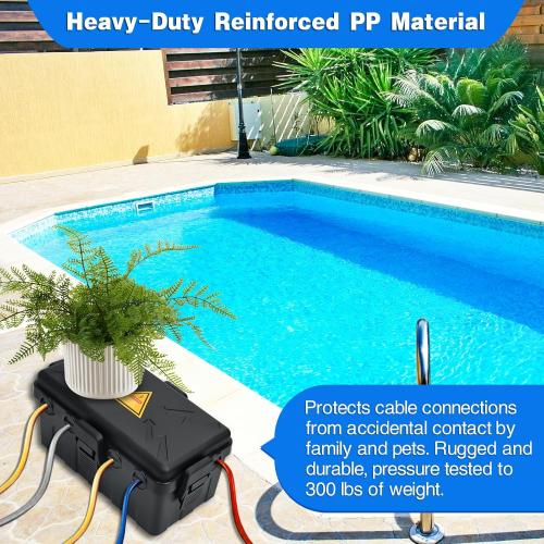 Hrensaw Medium Outdoor Electrical Box(10.6x5.5x4.5inch),Weatherproof Connection Box w/6 Cable Entry,IP54 Waterproof Extension Cord Cover Protect Power Strip,Timer,Plug,Holiday Lights,Black