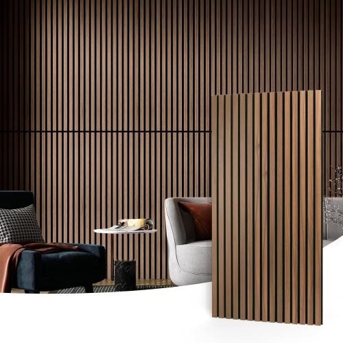 Size Large Color Brown Art3d 2 Wood Slat Acoustic Panels for Wall and Ceiling - 3D Fluted Sound Absorbing Panel with Wood Finish - Walnut