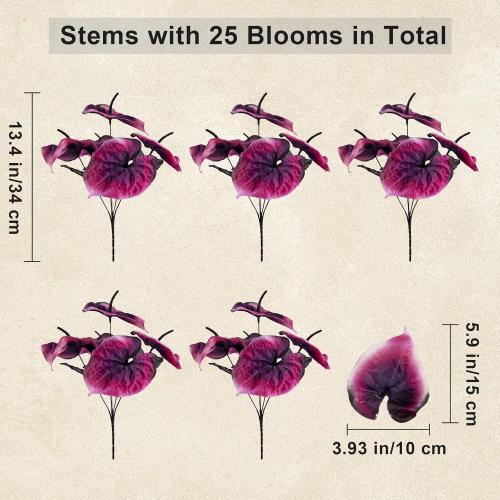Tikea Black Artificial Flowers, 5 Pcs Artificial Anthurium Flowers with Stem for Halloween, Gothic Decor, Wedding, Home Decor and Vase Bouquet Floral Arrangement (Purple 13.4”)
