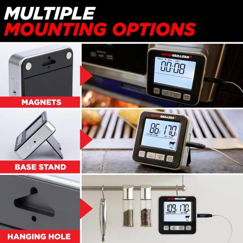 Alpha Grillers Meat Thermometer Digital - Kitchen Oven Thermometer for Cooking Food, Grilling, BBQ Smoker - 7 Preset Temperature Alerts, Timer, Alarm, & Stainless Steel Temperature Probe