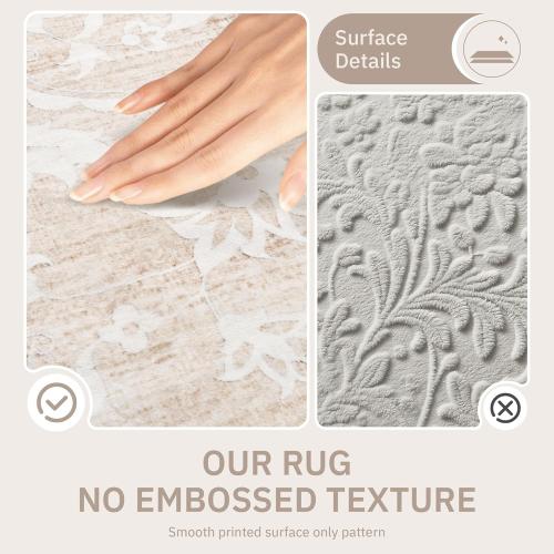 Size 8x10 Color White Area Rugs for Living Room, Stain Resistant Washable Rugs for Dining Room, Kitchen, Floral Vintage Non-Slip Thin Large Beige Rug