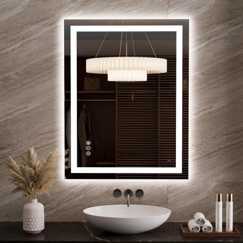 LOAAO 27.6x35.4 LED Mirror for Bathroom, Lighted Bathroom Mirror with Lights, Anti-Fog, Dimmable, Memory Function, Easy to Install, Clear Reflection