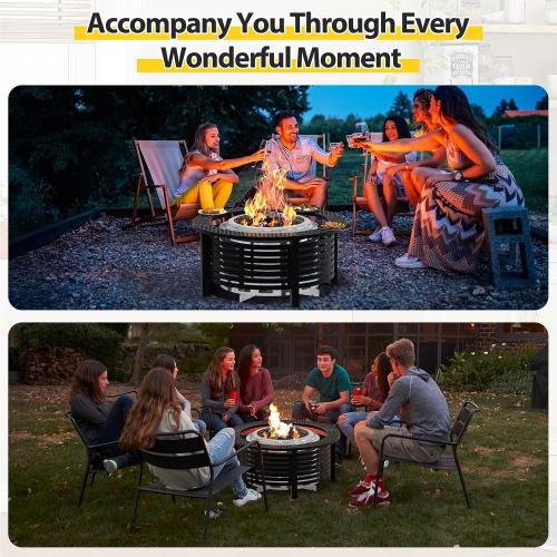Fire Pit Surround Tabletop for Solo Stove Bonfire & Ranger 2.0 with Heat Shield, 36'' Powder-Coated Iron Surround Solo Stove Accessories for Safety & Extra Space, 25 Inner Fits Most Firepits, Black