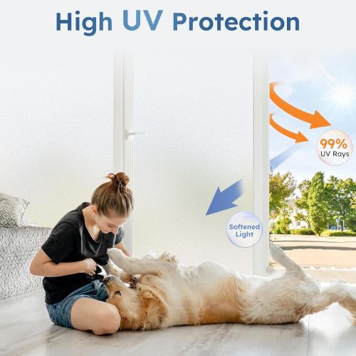 rabbitgoo Window Privacy Film with Kit for Glass Windows Frosted Decorative Clings UV Heat Control Static Cling Removable Easy Install for Bathroom Bedroom Door Home Coverings Pure, 17.5 x 78.7 inches