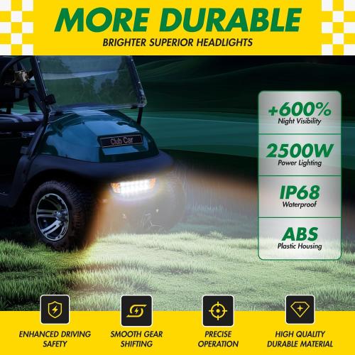 Deluxe Golf Cart LED Light Kit for Precedent 2004-Up Electric Models, 12V Street Legal Club Car Precedent Light Kit with Headlight Taillight Turn Signal Hazard Light Switch Horn Brake Pad