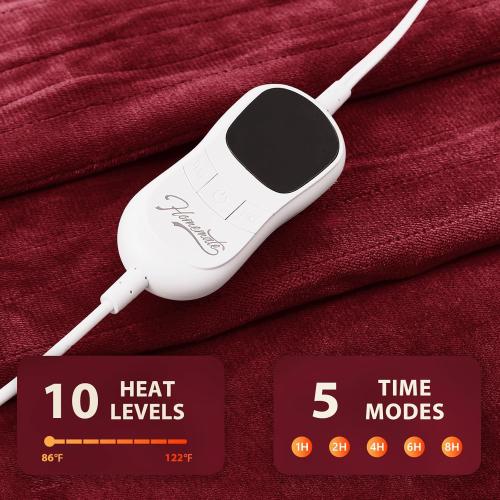 Homemate Heated Blanket Electric Throw - 50x60 Heating Blanket Throw 1/2/4/6/8 Hours Auto-Off 10 Heat Level Over-Heat Protection Flannel Sherpa ETL Certification