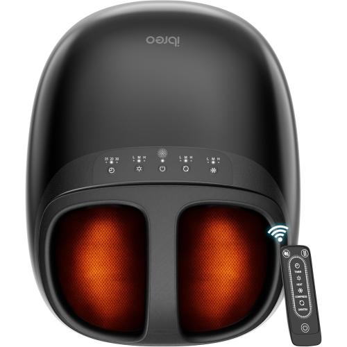 Shiatsu Foot Massager Machine with 3-Level Heat, Deep Kneading Therapy, Air Compression, Auto-off Timer, Remote Control, for Plantar Fasciitis, Neuropathy, Pain Relief, for Men Women Size up to 13