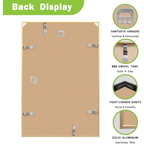FrameWorks 12x18 Brushed Aluminum Poster Frames – Modern Brushed Metal Design w/Shatterproof Plexiglass, Perfect for Posters, Artwork, Paintings, Wall Displays – Home or Office Decor, Gold - 1 Pack