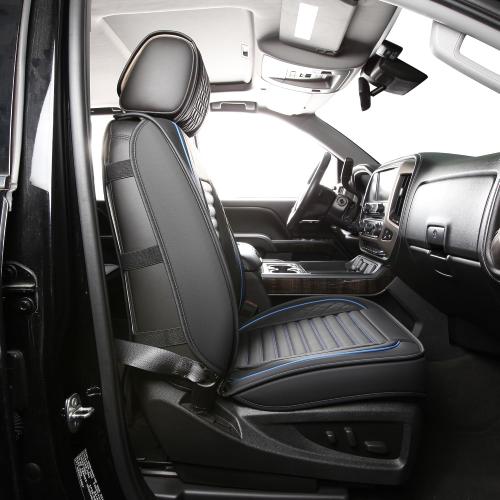 JOJOBAY Chevy Silverado Seat Covers,GMC Sierra Seat Covers,Custom Fit 2007-2025 1500 2500HD 3500HD Crew Double Extended Regular Cab,LT LZT RST Trail Boss(Front Pair,Black Blue)